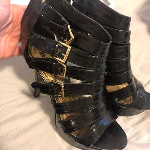 Patent leather caged heels